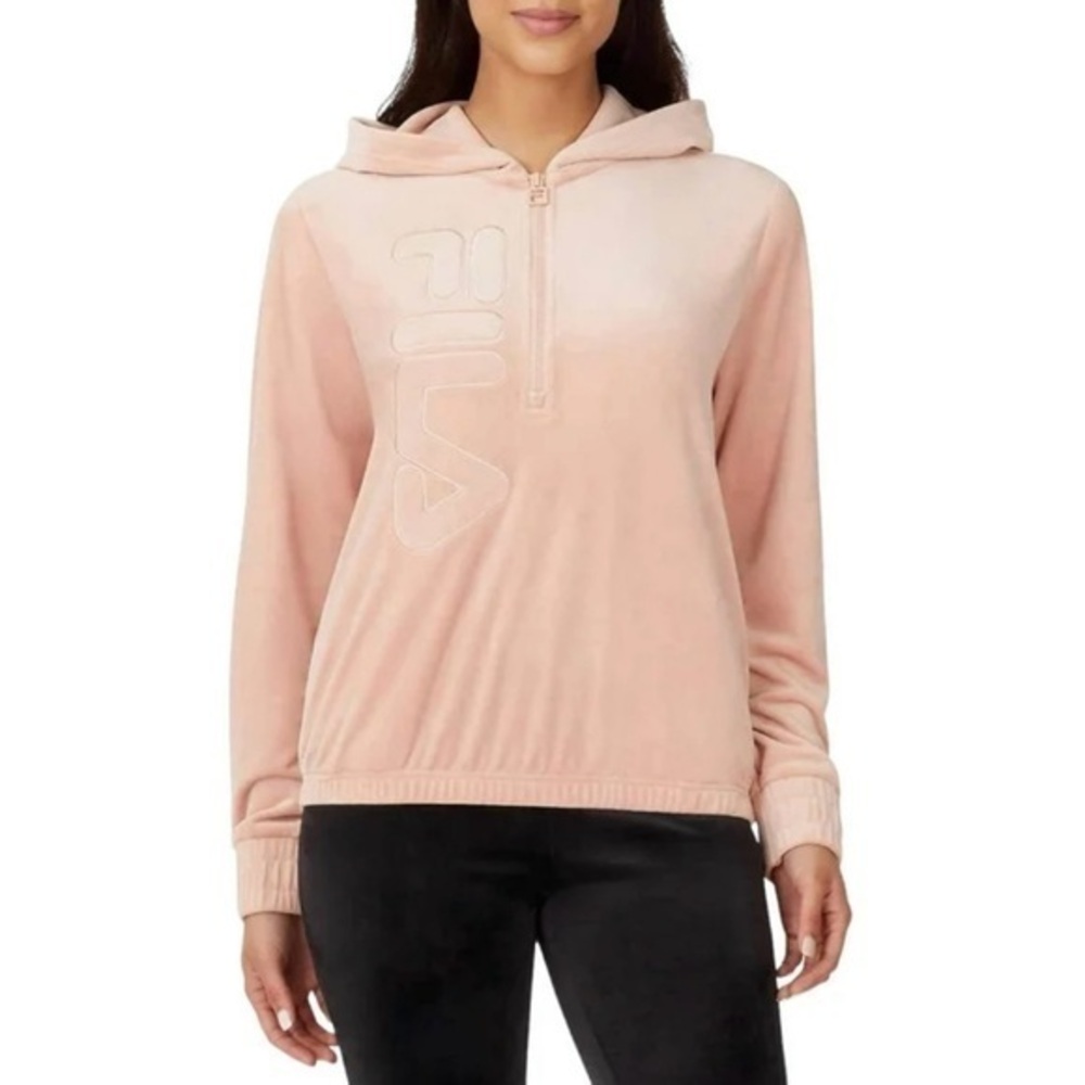 NWOT Fila Womens Velour Quarter Zip Hoodie Misty Rose Small